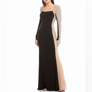 XSCAPE Caviar Nude & Black Sheer Gown Size 10 Petite